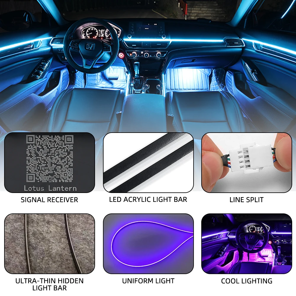 6/10/14/18 In 1 LED Car RGB Ambient Lights Sets Interior LED Acrylic Strip Light Guide Fiber Optic Decoration Atmosphere Lamp - view 6