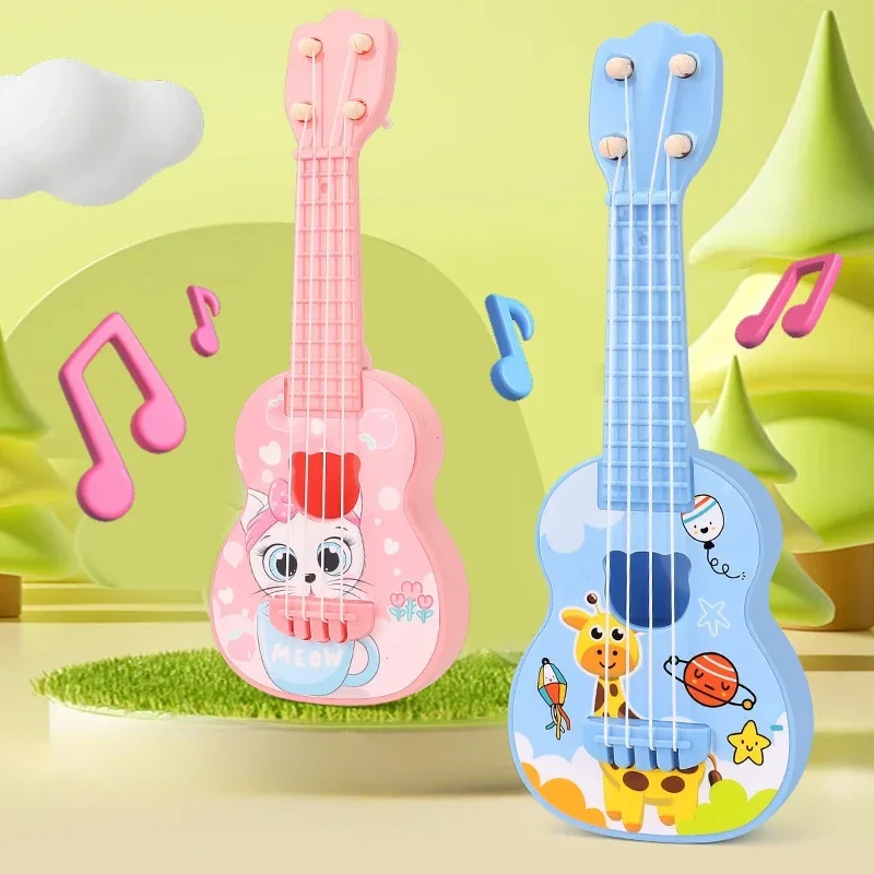 Mini instrumento de guitarra que puede tocar música, juguete de simulación, ukelele, guitarra para niños, juguete para niñas y niños, regalo de cumpleaños para principiantes