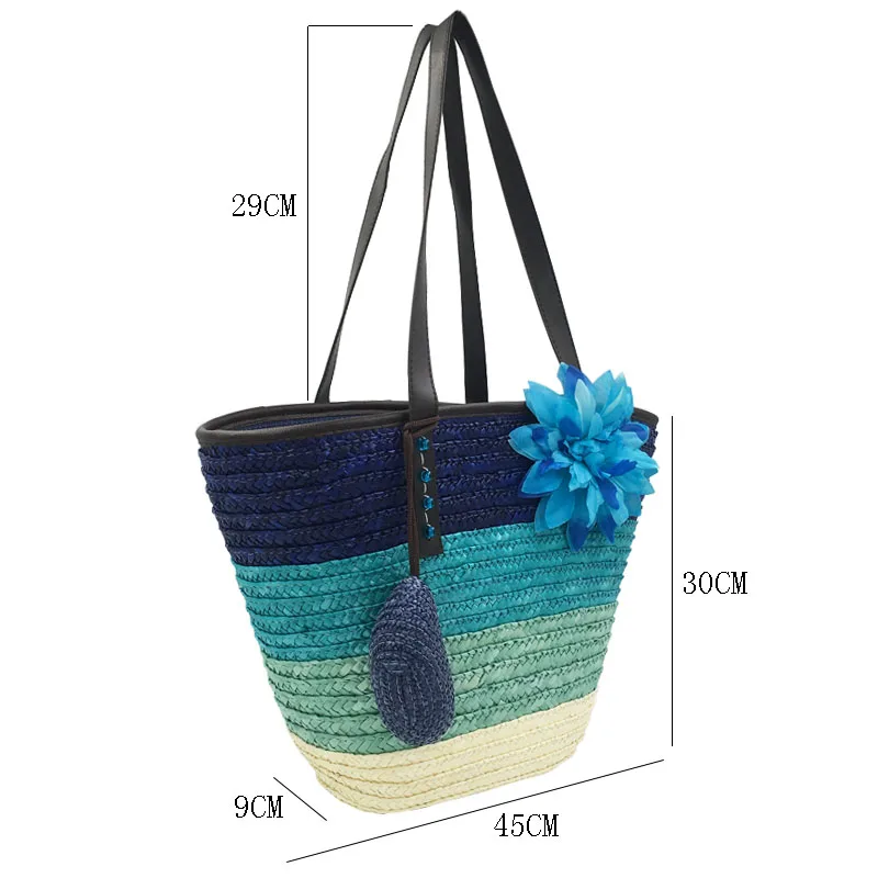 Summer Knitted Straw Bag Wheat Pole Weaving Women\'s Handbags Flower Bohemia Shoulder Bags Female Beach Bag Large Capacity Tote