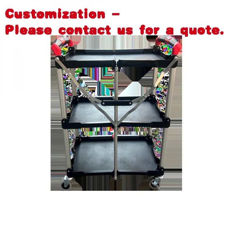 custom.Folding Food Cart Restaurant Hotel Kitchen Commercial 3-Tier Foldable Plastic Service Cart