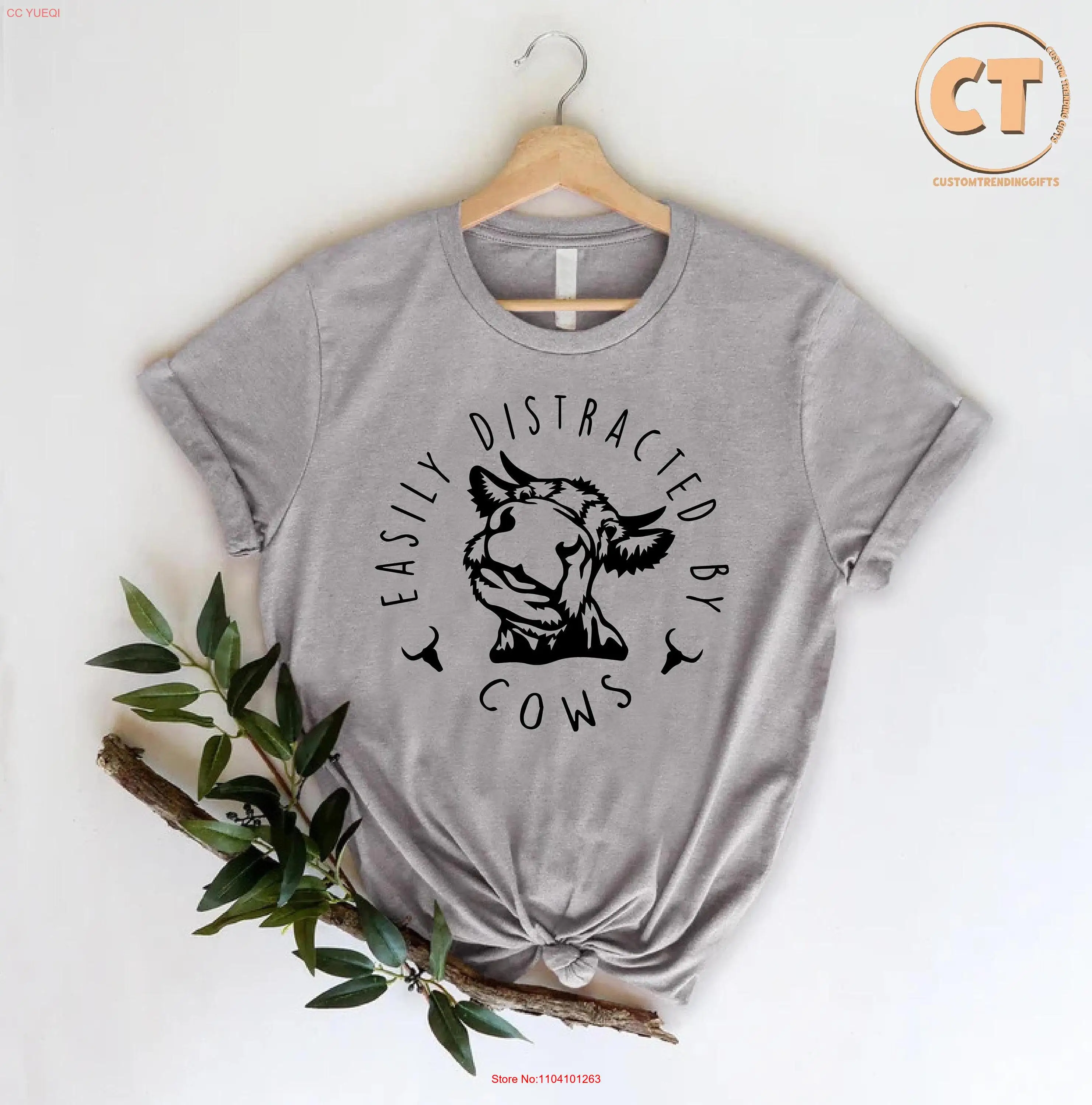 

Easily Distracted By Cows T Shirt Humorous Cow Farm Lady Lover For Farmer Mom Barn Life Girl long or short sleeves