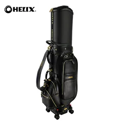 HELIX Genuine Leather Golf Cart Bag with Wheels and Retractable Cover