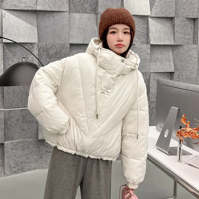 Wear a High-grade Cotton-padded Jacket For Women In Autumn Winter 2025 Solid Color Hooded Female Coat With Overcoat