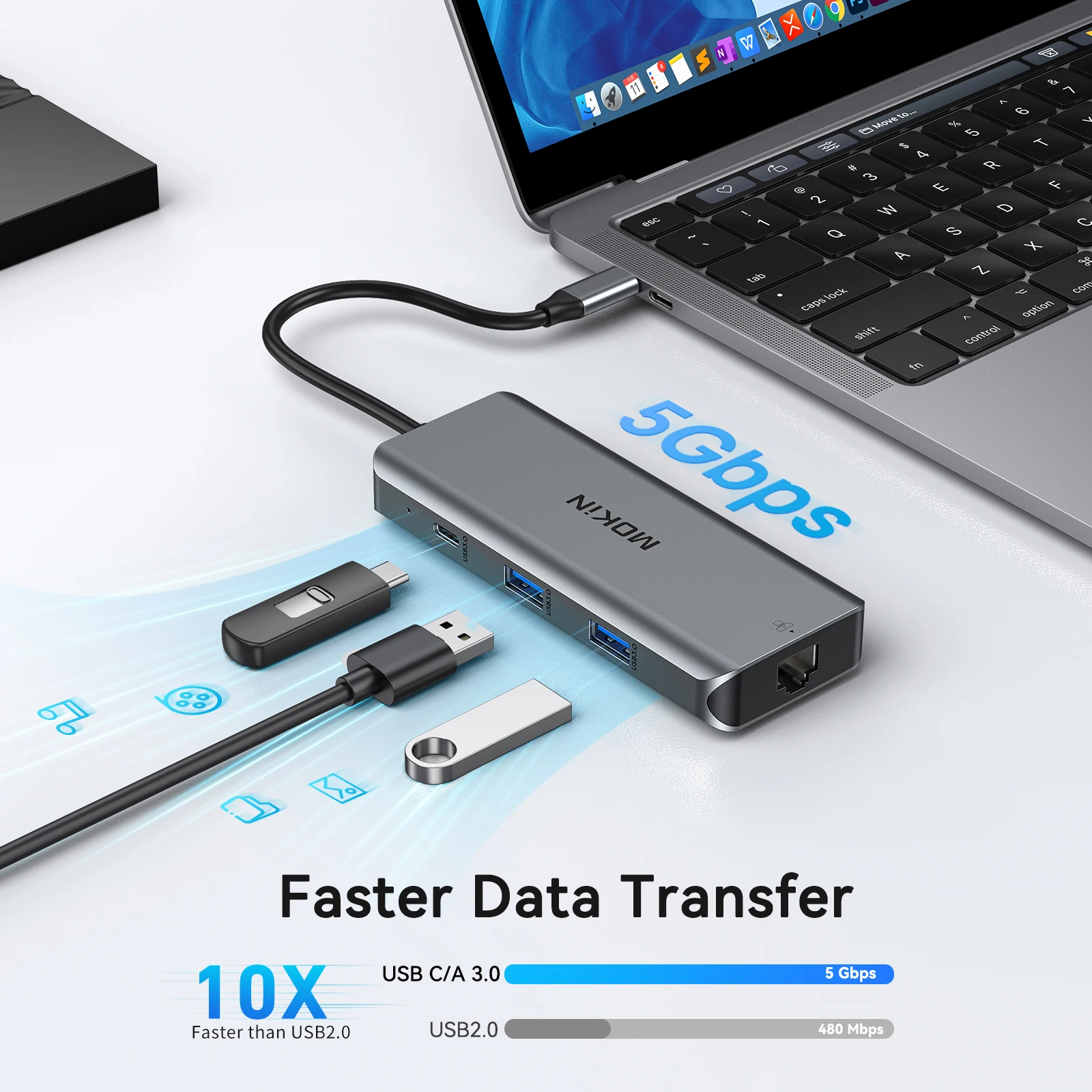 محول موكين 8 في 1 USB من النوع C، محطة إرساء USB للكمبيوتر المحمول لجهاز MacBook Dell/HP/Lenovo مع 4K HDMI، 3USB3.0، RJ45، PD100W #4