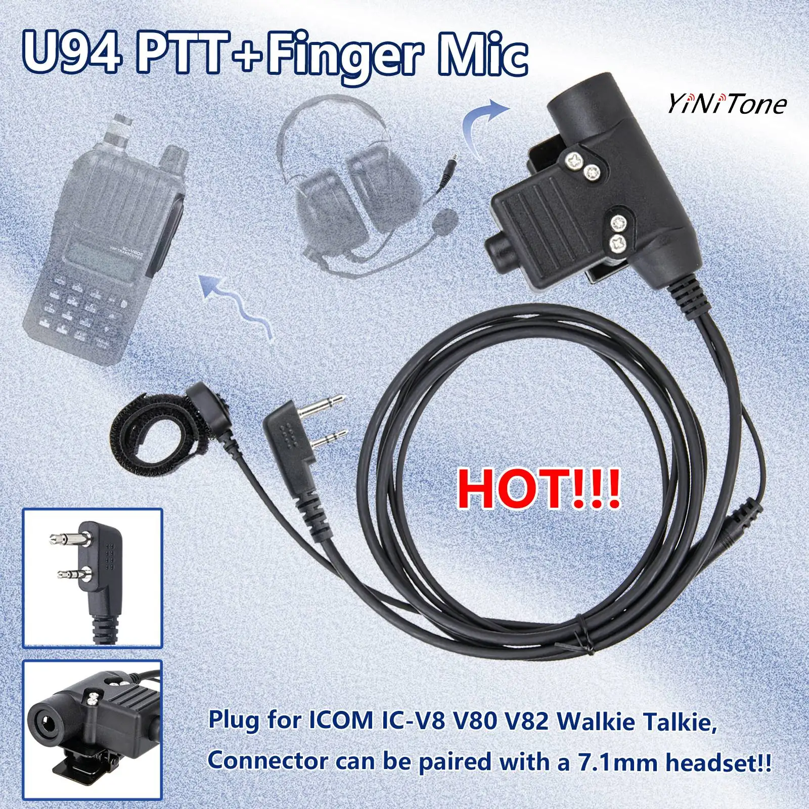 push to talk with Finger Microphone for ICOM IC-V8 V80 V82 Two Way Radio Standard 7.1mm Plug High Strength U94 PTT