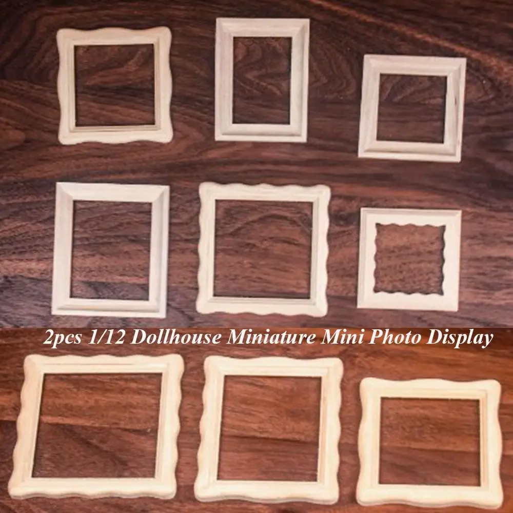 2pcs High Quality 1/12 Dollhouse Miniature Photo Frame Mini DIY Accessories Wood Photo Frame Doll House Decoration