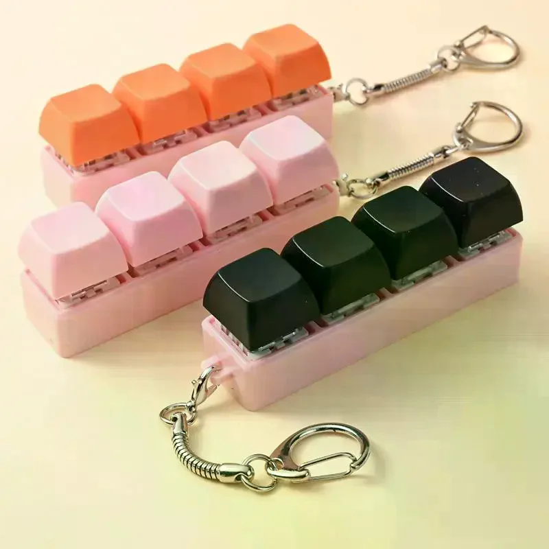 4 Keys Button Keycap Stress Relief Adult Fidget Toy Keychain 4 Keys Keyboard Fidget Gadgets Toys DIY Keyboard Keychain Toys
