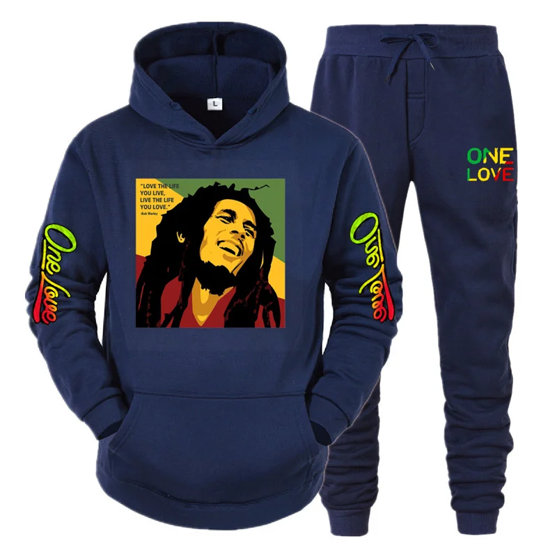 Ladies/Men\'s Hoodie Bob Marley Legend Reggae One Love Print Sweatshirt Winter Fashion Casual Long Sleeve + Pants Suit Clothes