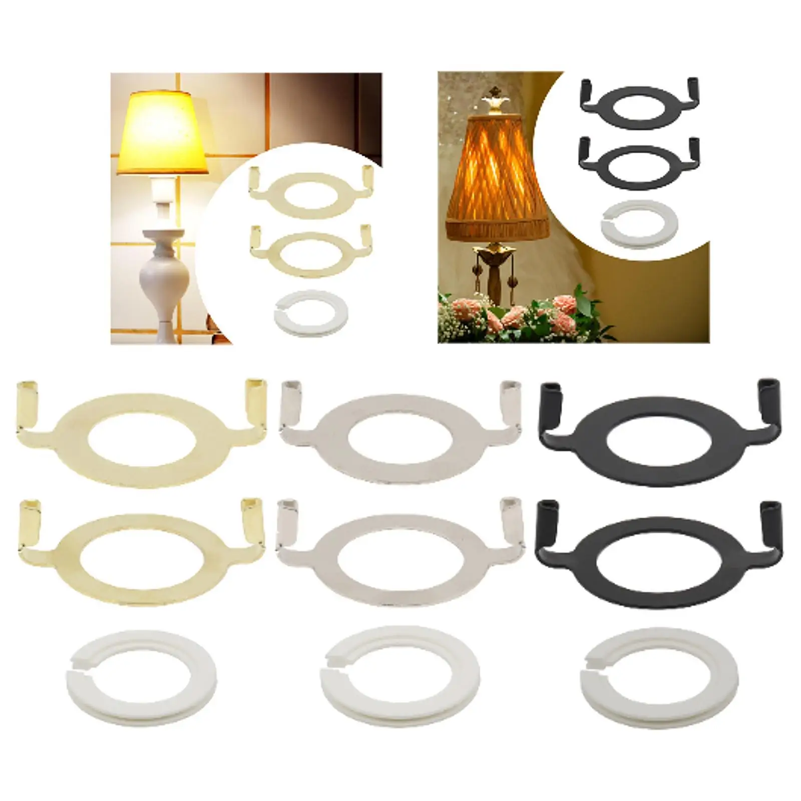 

2Pcs E27 Socket Lamp Harp Saddle Base Repair Part Lighting Accessories Easily Install with 1 Piece E14 Lamp Shade Reducing Ring