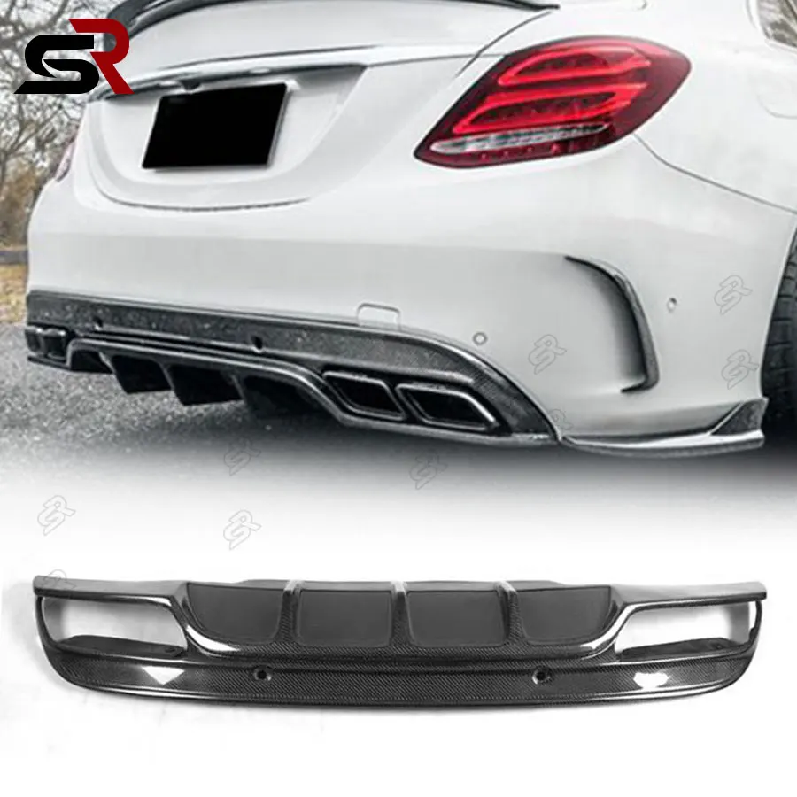 For Mercedes-Benz W205C43 C63 W205 C200 C220 C260 C-Class Carbon Fiber FD Style Rear Diffuser Rear Under Spoiler Body kit