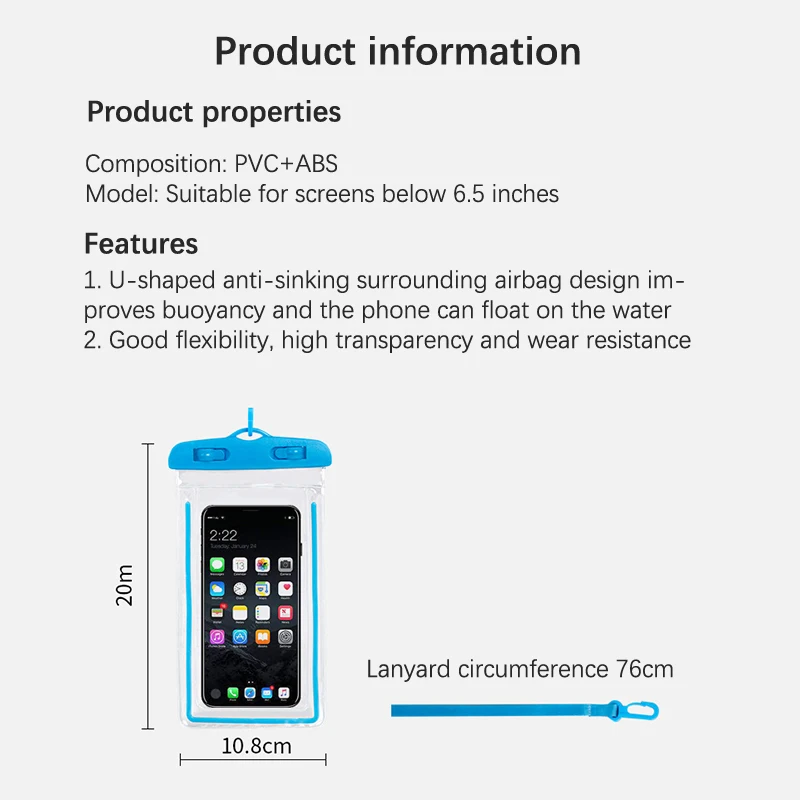 1pcs Mobile Phone Waterproof Bag Outdoor Beach Portable Touchscreen Swimming Rafting Rider Sealed PVC Cellphone Waterproof Case