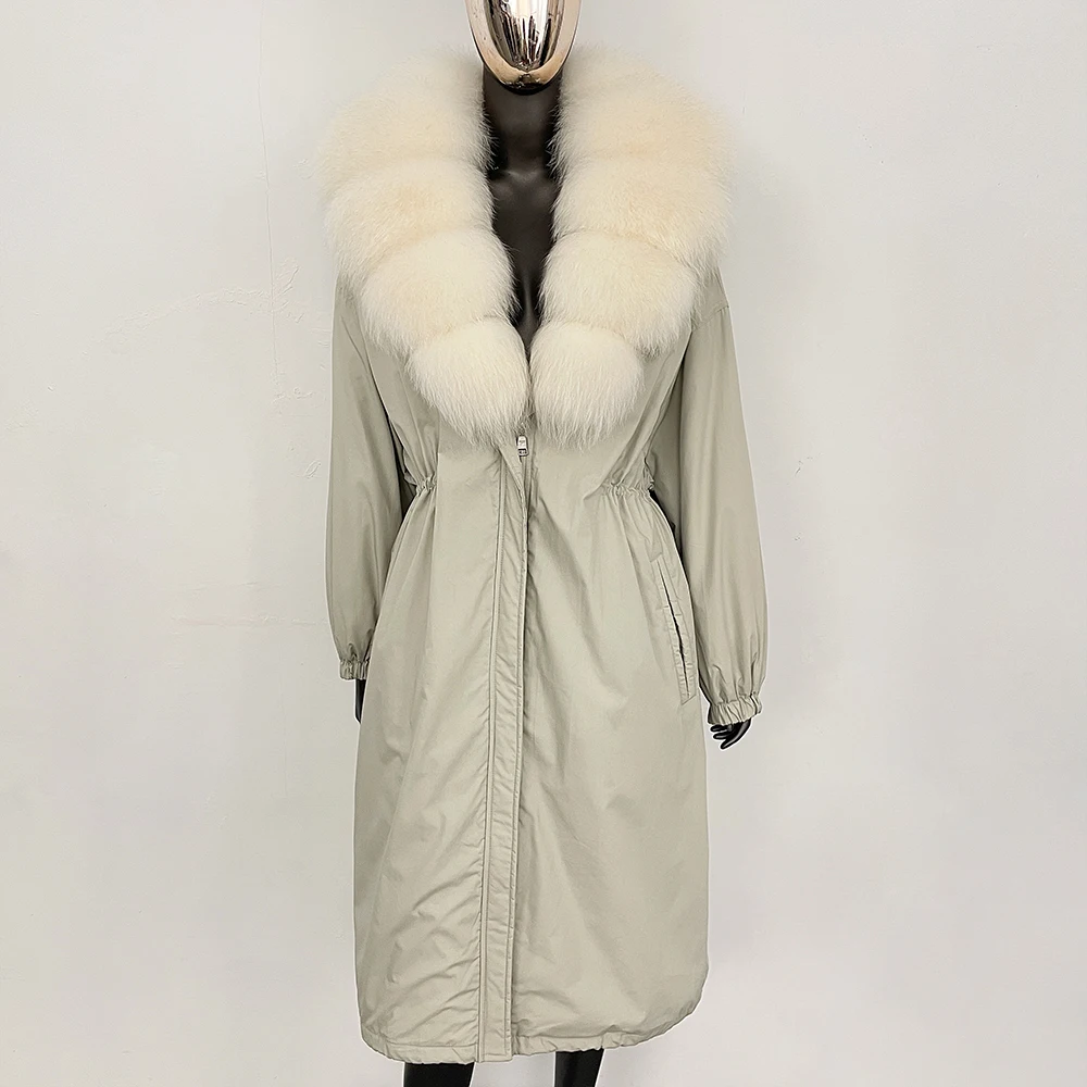 Daunenjacke, leicht, Puffer-Damen, echtes Fell für Damen, natürliches Fuchspelz, echter Mantel, lang, neu in Mänteln und Jacken, Damen-Winter