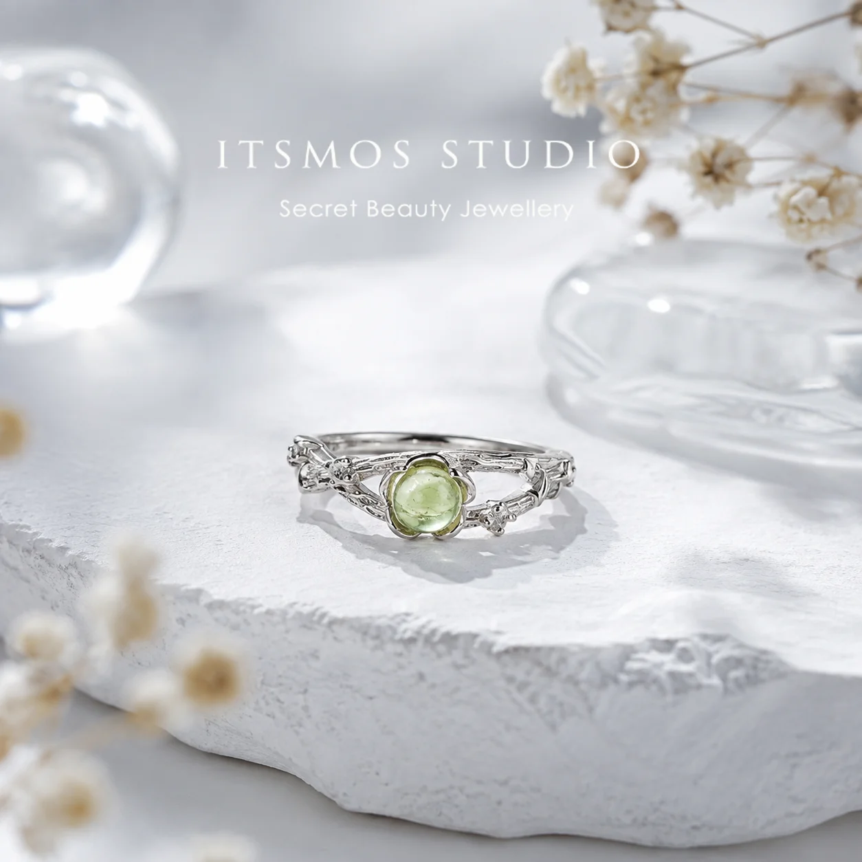 ITSMOS Natural Olive Peridot Celtic Knot Ring August Birthstone Jewelry Genuine Stone Vintage Inspired Promise Ring for Women