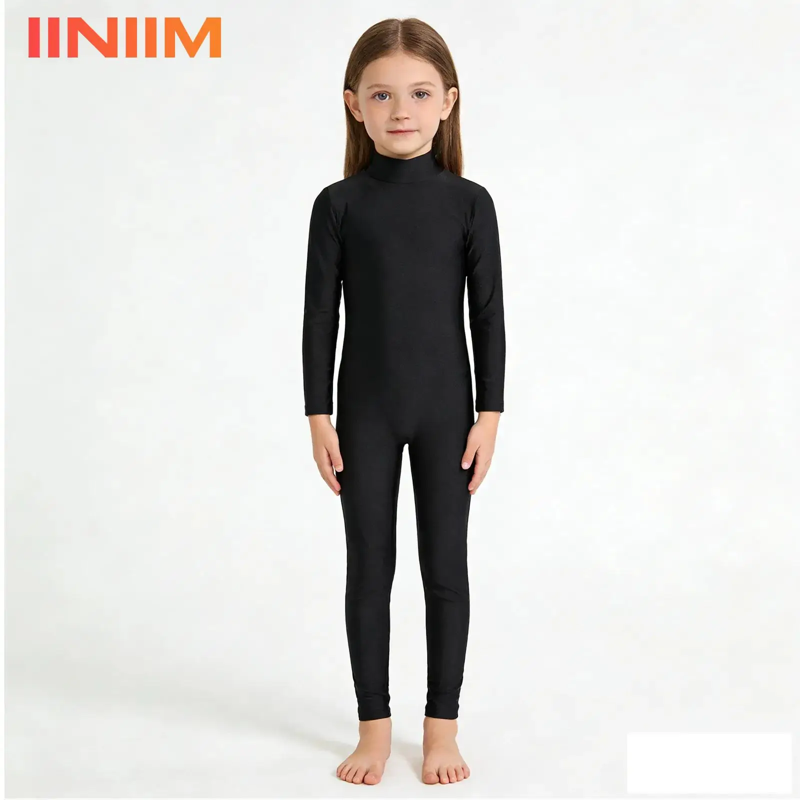 

Kids Girls Gymnastics Zentai Jumpsuit Ballet Leotard Dance Unitards Costume Stretchy Turtleneck Spandex Full Body Dancewear