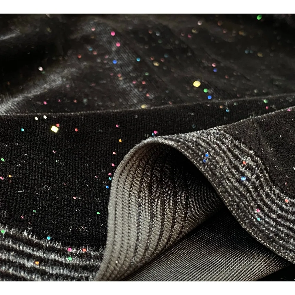 

Бархатная блестящая ткань с блестками, черная многоцветная переливающаяся блестящая модная костюм, сделай сам, материал для шитья для дизайнера