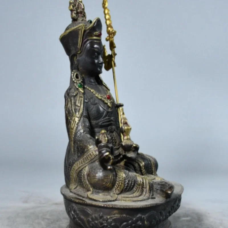 Tibetan Buddhist Vintage Brass Gilt Padmasambhava Buddha Statue - Oriental Protection & Blessing Display, Feng Shui Craft