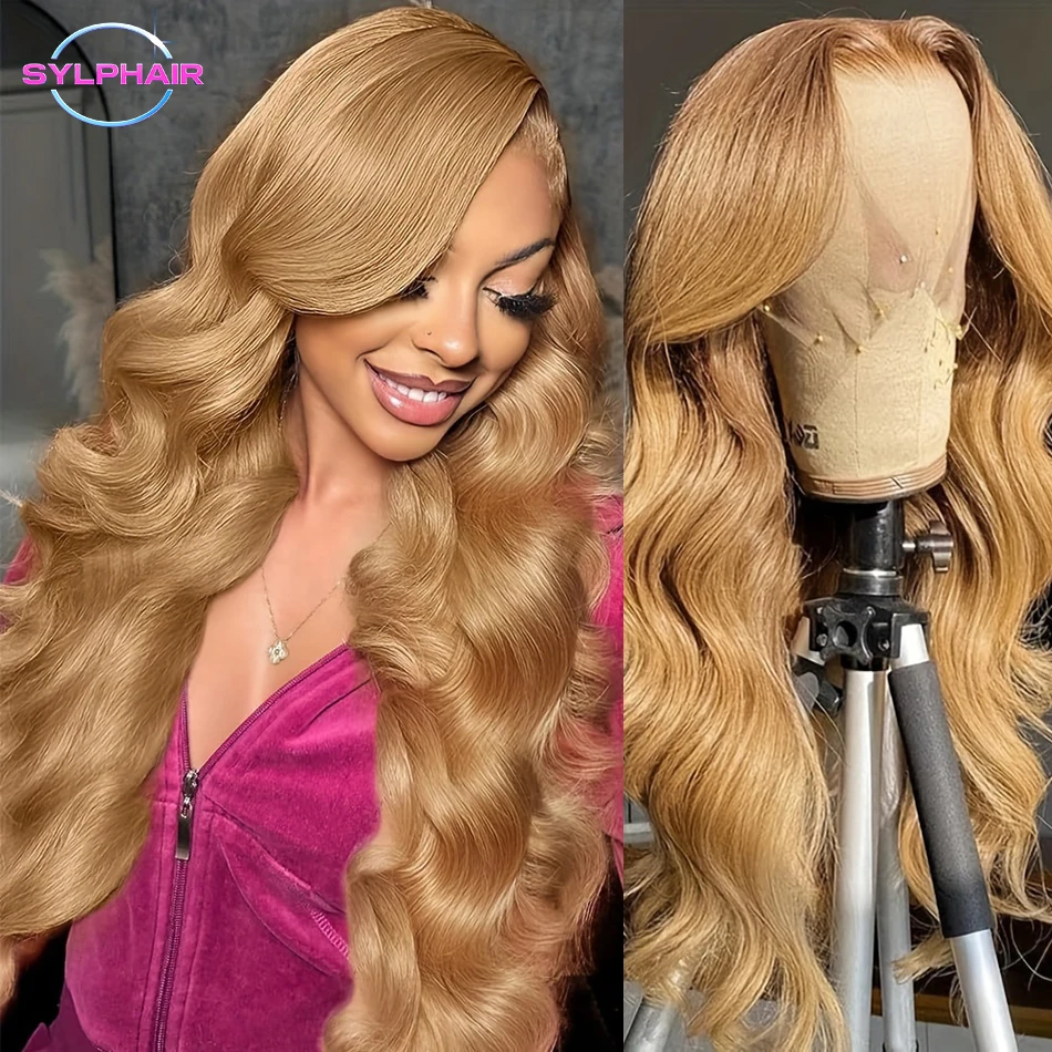 

30 38 Inch #27 Honey Blonde Body Wave Wig Brazilian 13x4 Lace Front Human Hair 13x6 HD Transparent Lace Frontal Wigs 200 Density