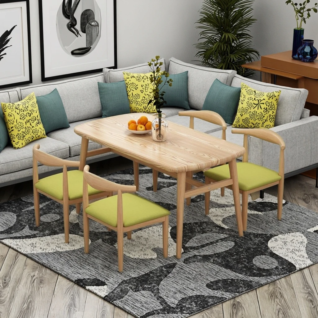 

Modern simple rectangular dining table expandable family fast food restaurant small apartment casual dining chair set