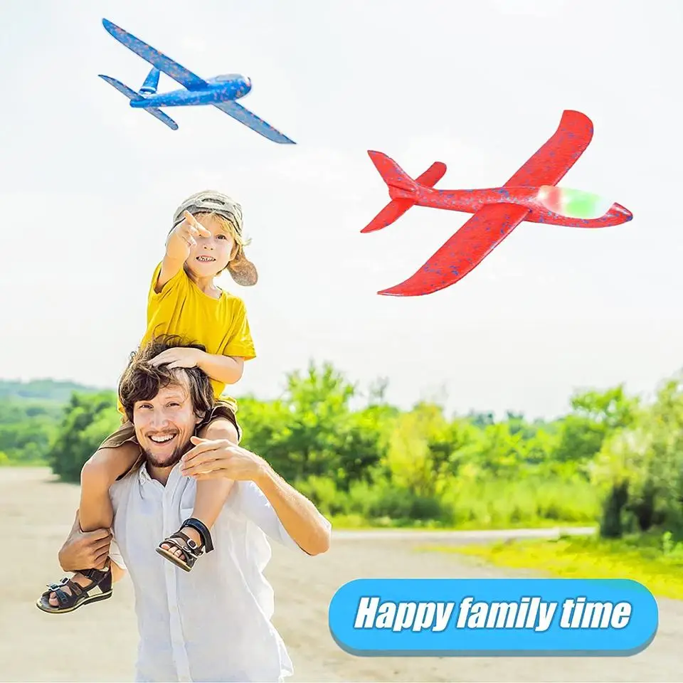 48CM Big Foam Plane Kids Flying Glider Toys LED Light Hand Throw Airplane Children Flying Toy Outdoor Launch Aircraft Model Toy