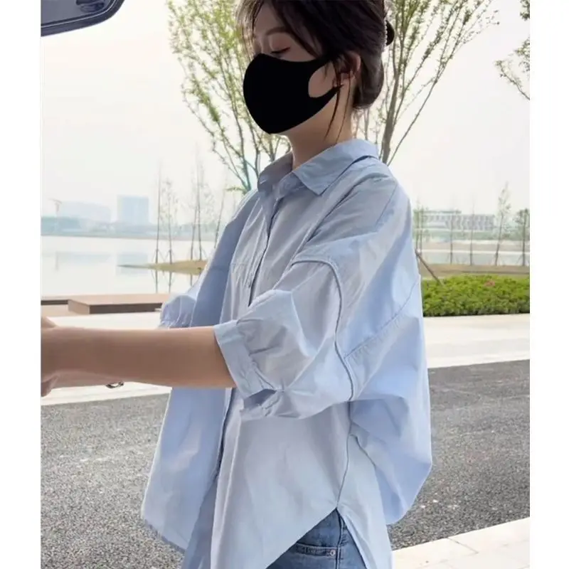 

Casual Commuting Solid Color Short Sleeves Shirt for Women Summer Loose Slimming Belly Covering Tops Fashion Women Clothing