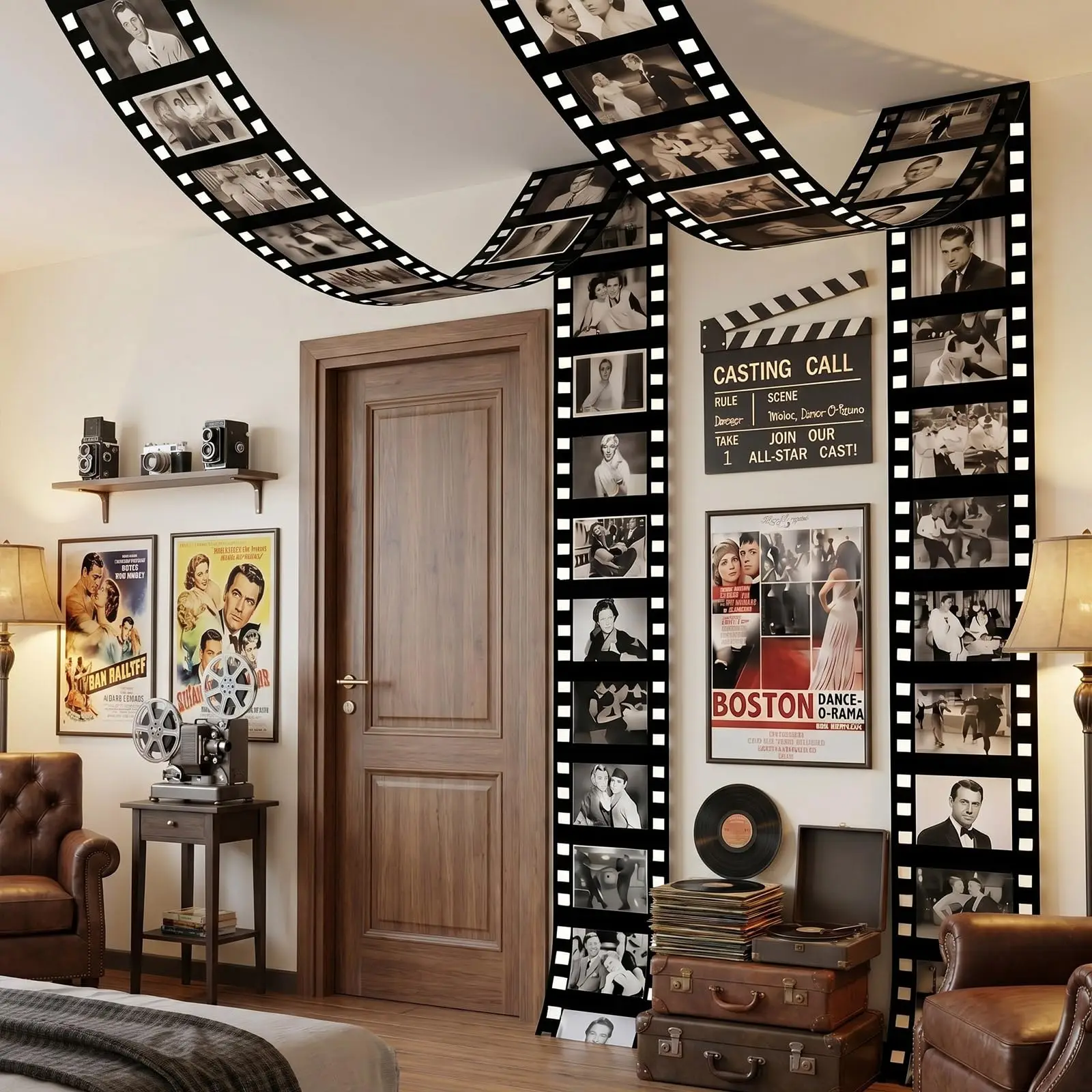 Accesorios de Fotomatón Grandes de Poliéster con Temática de Noche de Cine para Niños, Primer Cumpleaños, Bodas, Decoración de Fiesta con Marco de Fotos de Cine DIY