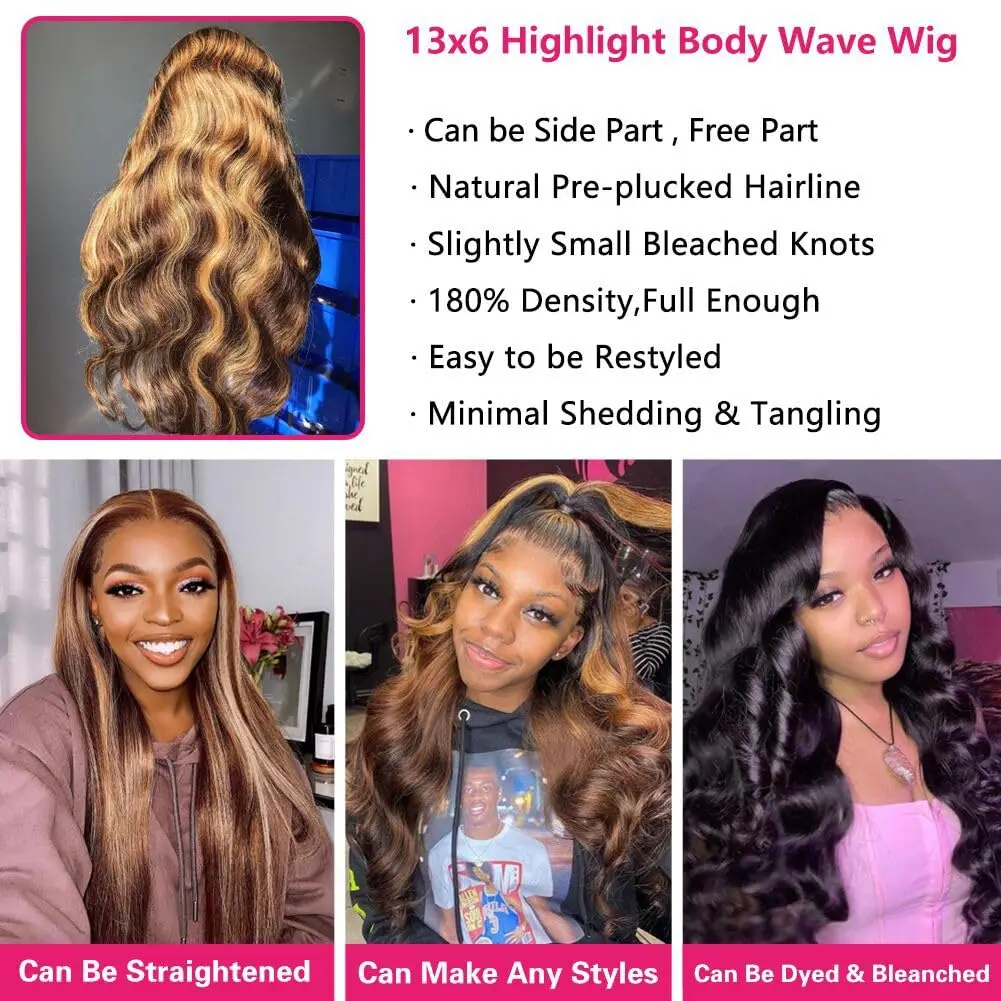 Highlight 13x6 Hd Lace Frontal Wig Human Hair Body Wave Ombre Blonde 13x4 Lace Front Wig Human Hair Highlight Human Hair Wigs