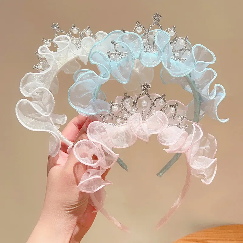 

Sweet Girls Crown Hairband Princess Rhinestone Lace Hair Hoop Birthday Party Kids Hair Accessories