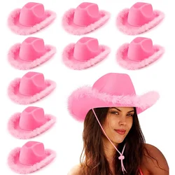 New Cowgirl Hat with Feather Boa Cowgirl Hat for Women Girl Wedding Bachelorette Party Costume Accessory
