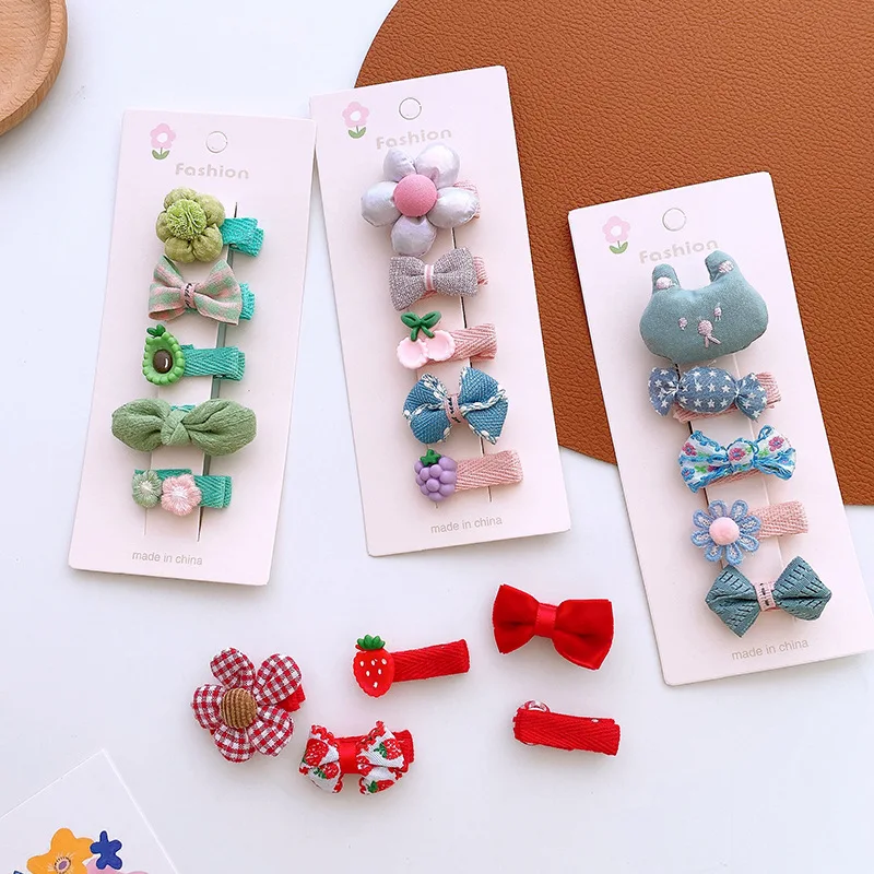 5pcs/set Baby Girls Cute Princess Hairpins Headband Bow Flower Korean Hair Pins Clips for Children Mini Soft Kids Accessories