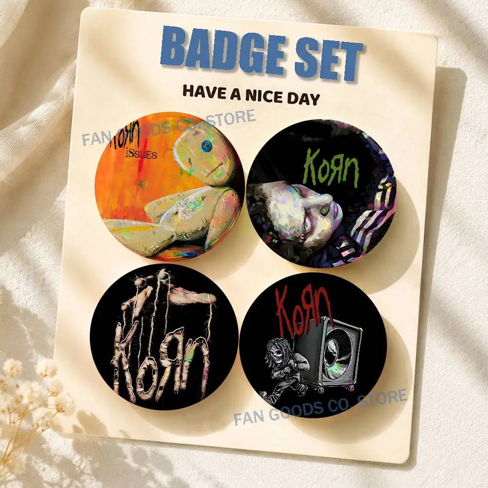 Rock Band K-Korn Brooches for Backpack Accessories 25,32,44,58,75mm Round Enamel Pins 2-piece set Cartoon Anime Badge