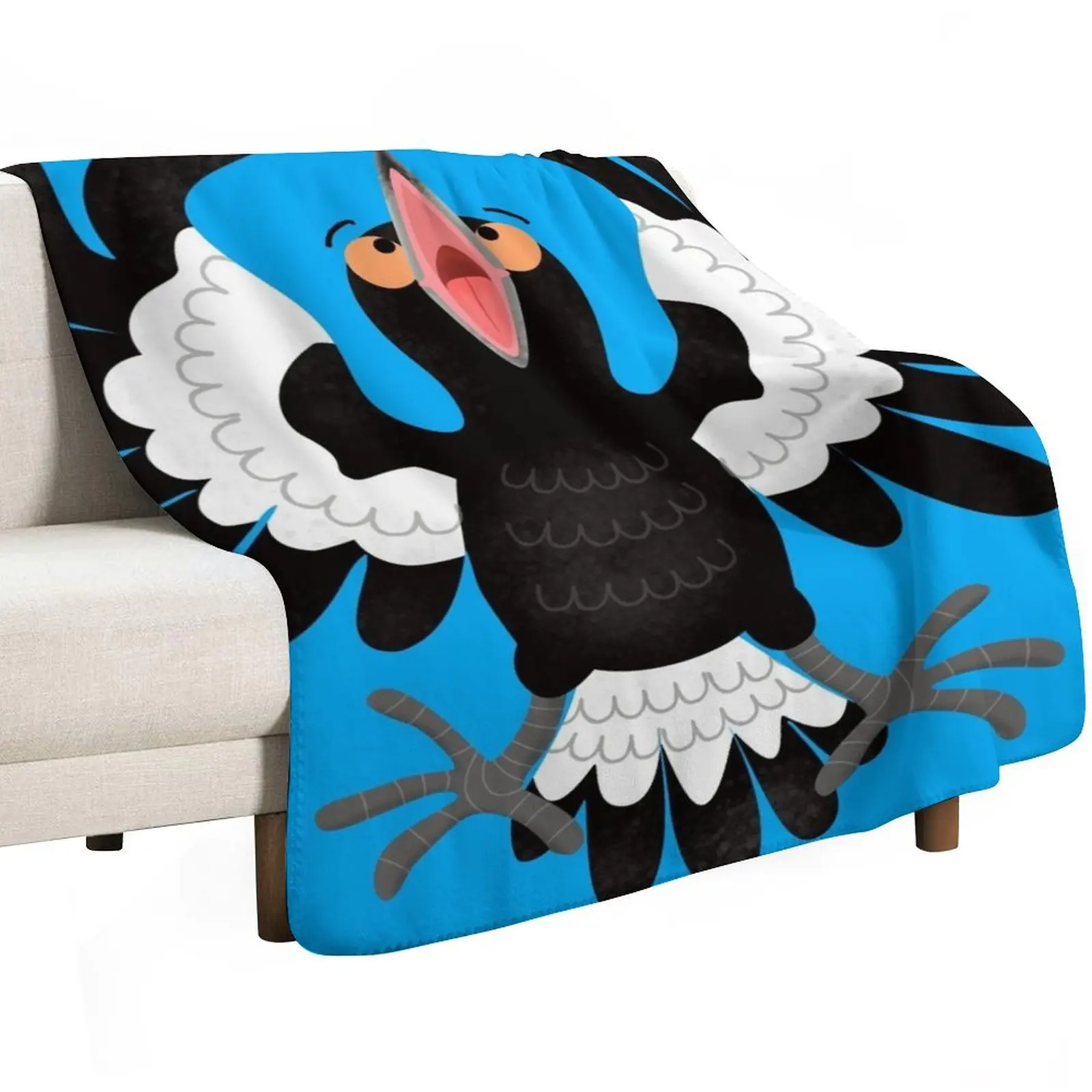 Funny Australian magpie cartoon illustration Throw Blanket Multi Use Warm Blanket for Living Room Bedroom