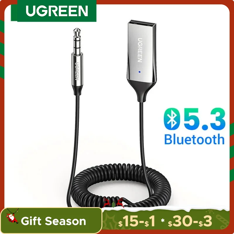 UGREEN Bluetooth Audio Receiver Car Adapter USB Wireless Car USB to 3.5mm Jack Mic Handsfree Bluetooth 5.3 for Car Accessories