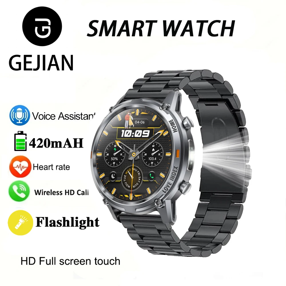 

GEJIAN 2025 Новые умные часы 1,53 дюйма 360*360 HD с сенсорным экраном Bluetooth-фонарик для вызова сердечного ритма Мужские умные часы