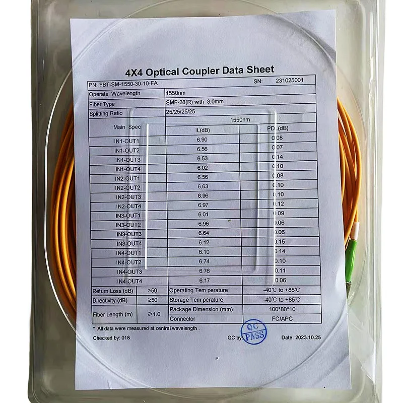 Imagem -04 - Acoplador Singlemode de Fibra Óptica 4x4 Divisor Óptico fc Apc 1550nm