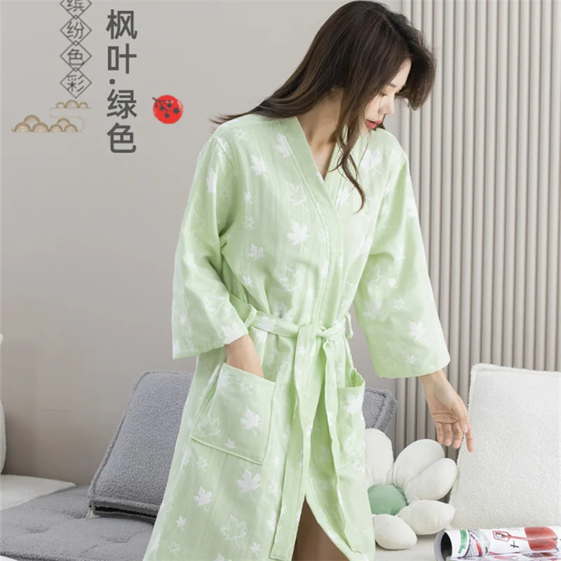 New Spring Autumn 100% Cotton Nightgown Bath Robe Women\'s Sleepwear Double deck Gauze Sleepshirts Female Home Loose Comfortable