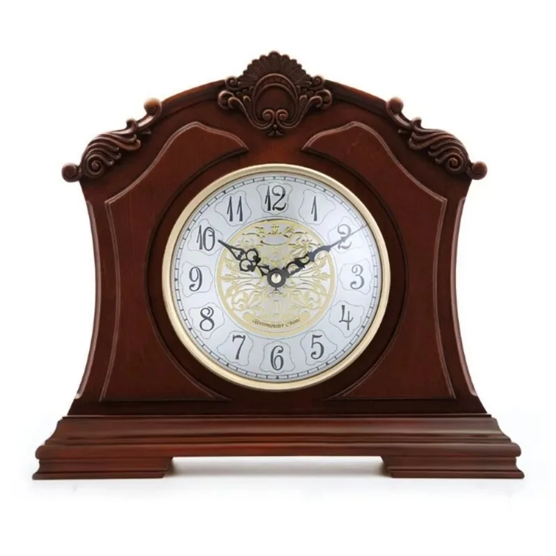 European solid wood clock hour report High-end table clock hour bell retro wooden clock