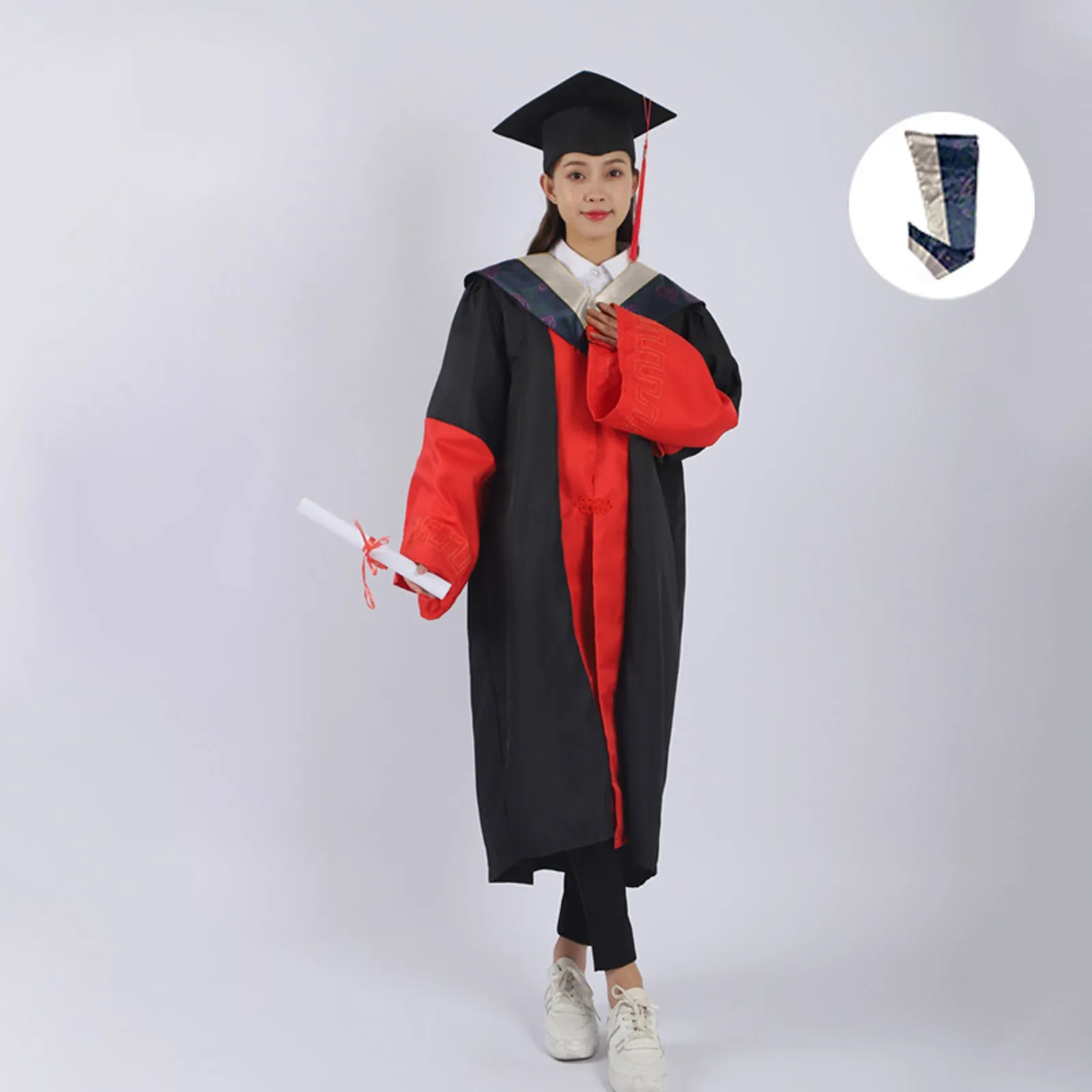 Afstudeeruniform Jurk Pet 2024 Unisex Afstuderen Bachelor Kostuum School Universiteit Diploma Uitreiking Baccalaureaat Jurk