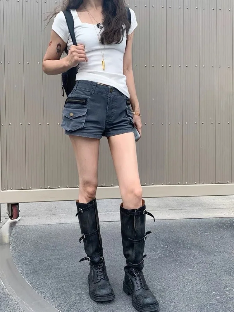Y2k Gray Shorts Women New Arrival Low-rise Denim Shorts Cargo Short Pants Korean Style Cute Hot Pants 2026 Summer Female Clothes
