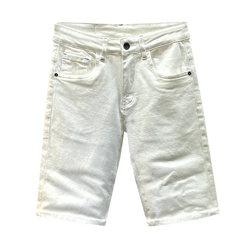 White Casual Denim Shorts Men's Slim Straight2024Summer Thin Fashion Brand Soft All-Match Stretch High-End Cropped Pants