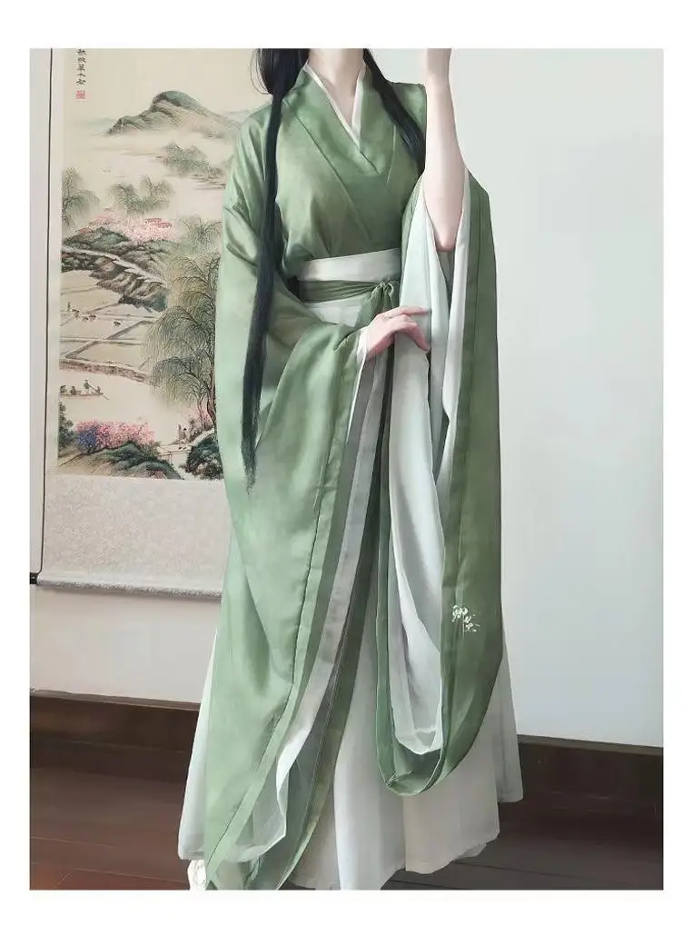 لعب الأدوار Hanfu المرأة نمط عبر طوق الخصر طول ثمانية عجزا تنورة الدول المتحاربة رداء مجموعة كرنفال حفلة جمع