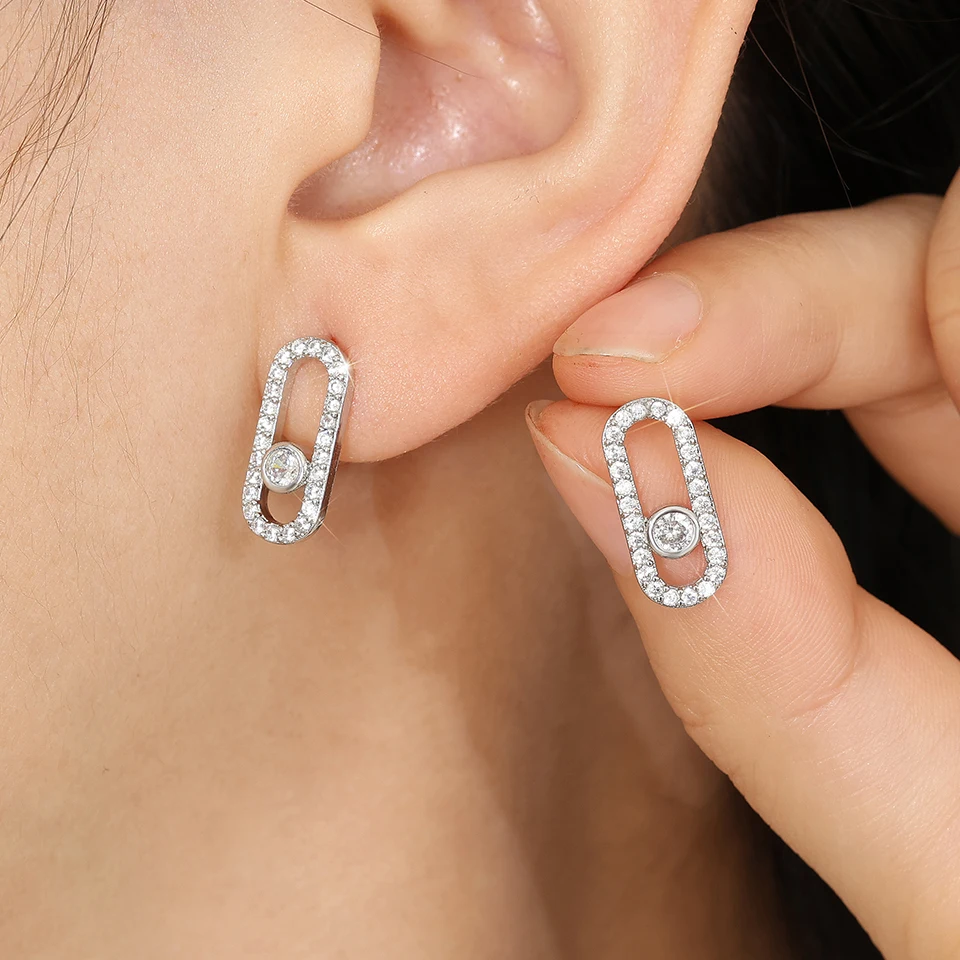 Yupsk Exquisite Geometric Oval Zircon Stud Earrings Simple Fashion Paper Clip Shaped Earring Jewelry Gift For Women image 4
