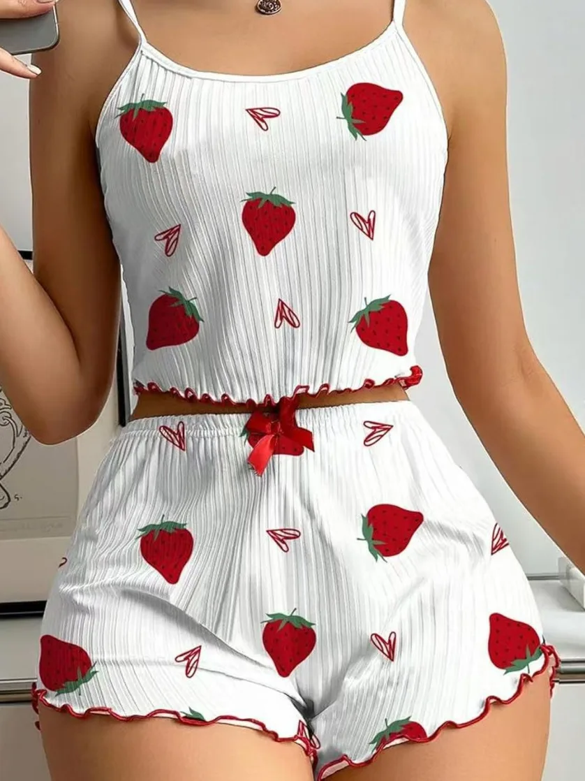 

Sexy Women's Pajama Lingerie Set with Suspender Shorts V-Neck Sleepwear Pure Desire Style Polyester Fabric Summer Autumn Winter
