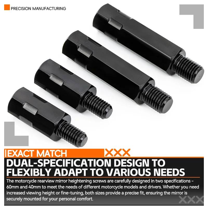 2PCS Longer Extension Black Motorcycle Rear Mirror Adapter M8 8mm M10 10mm Anti Clockwise Right Left Hand Thread Changing Screw