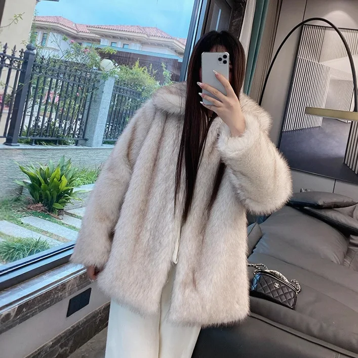 Autumn Winter Thick Coat Warm JacketsLong Faux Fur Coat Women Large Jacket Overcoat White Turn Down Collar Pockets