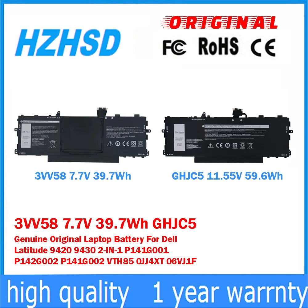 

3VV58 7.7V 39.7Wh GHJC5 11.55V 59.6Wh Оригинальная батарея для ноутбука Dell Latitude 9420/30 P141G001 P142G002 P141G002 VTH85