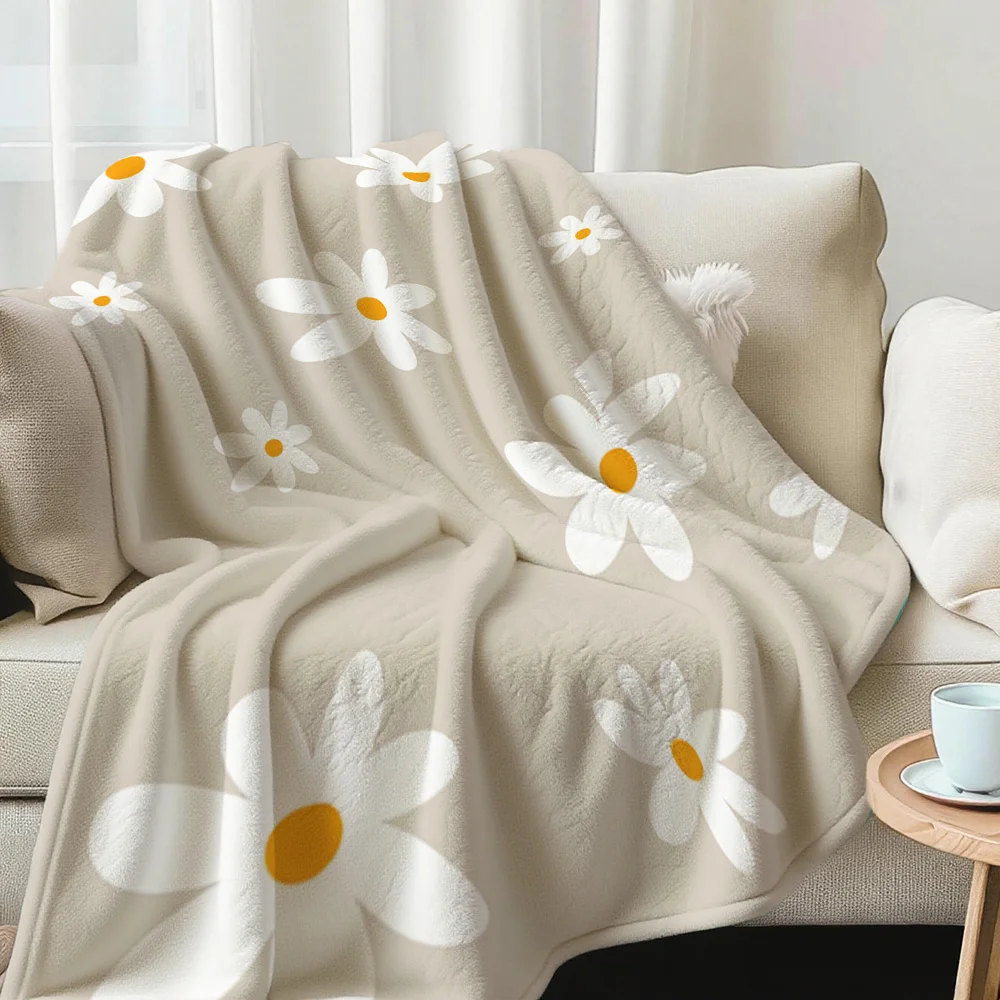 Comfortable and Lightweight Nap Blanket with Daisy Floral Design, Perfect for Use on the Sofa or Bed; an Ideal Gift for Family o