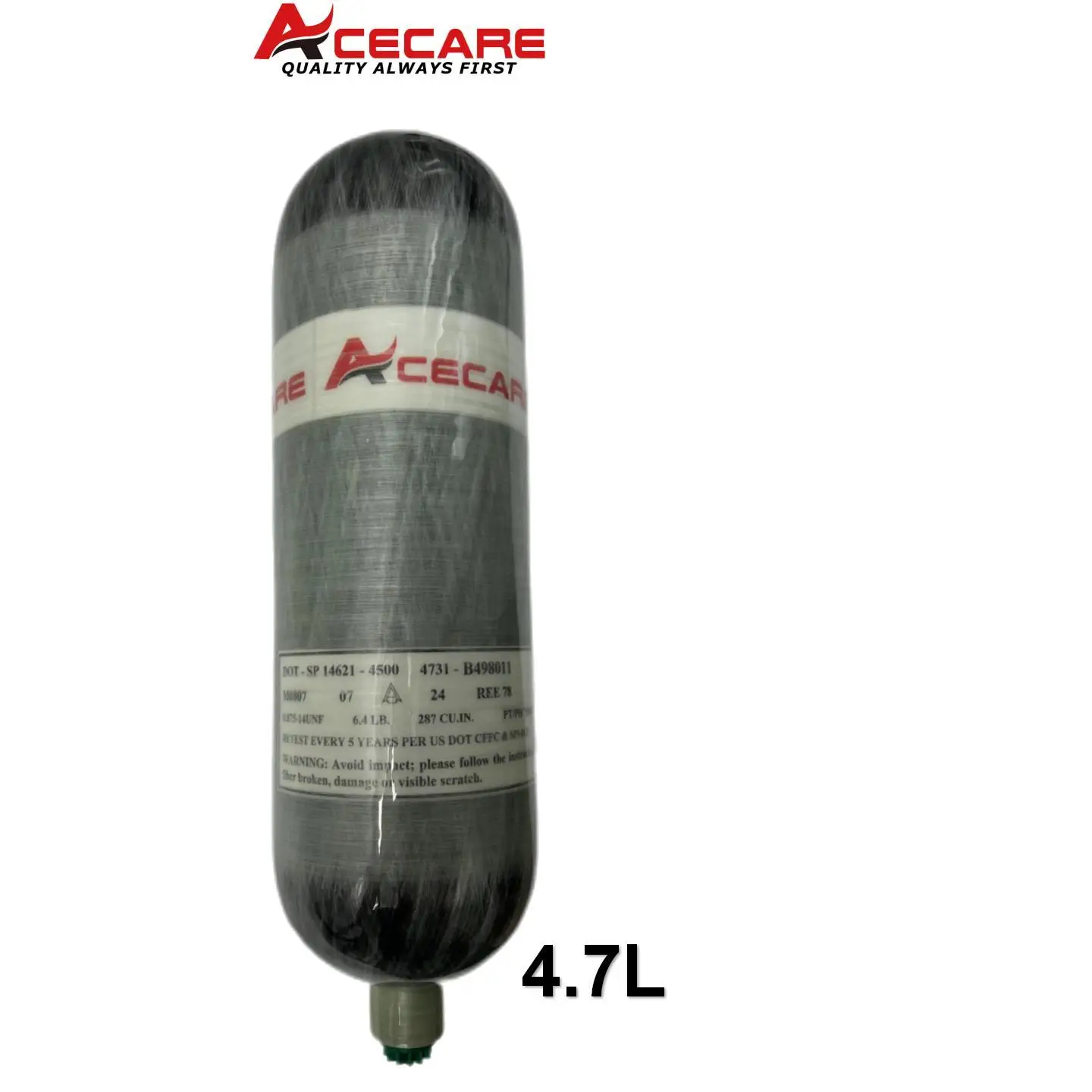 Acecare-Fibre de Carbone Précieuse pour Intervalles Haute Pression, Fil de 0.875 à 7/8, 14UNF, 4500psi, 4,7 l