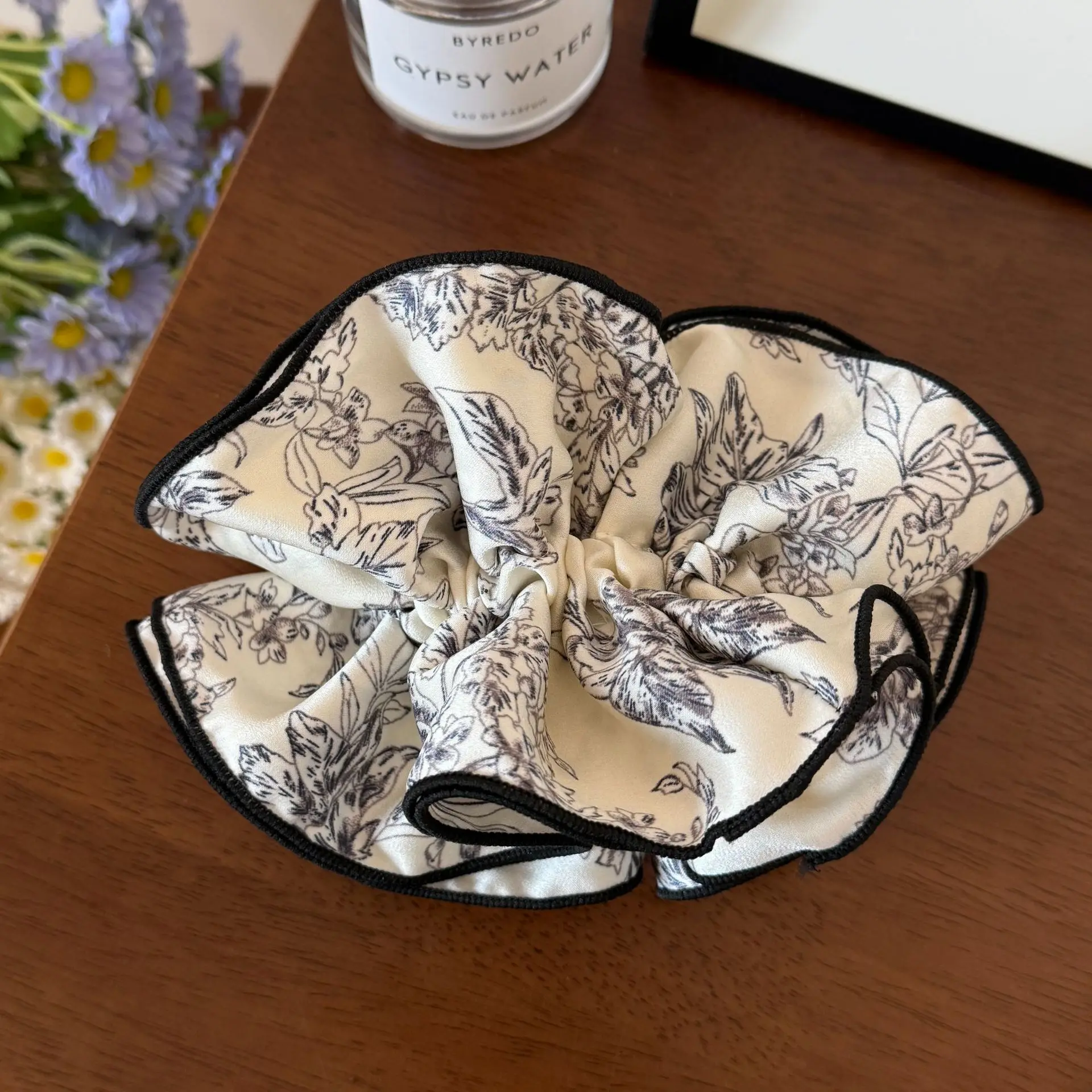 

Винтажные резинки для волос в восточном стиле с цветочным принтом в технике туши, высокоэластичные, для женских причесок, высоких пучков и хвостов