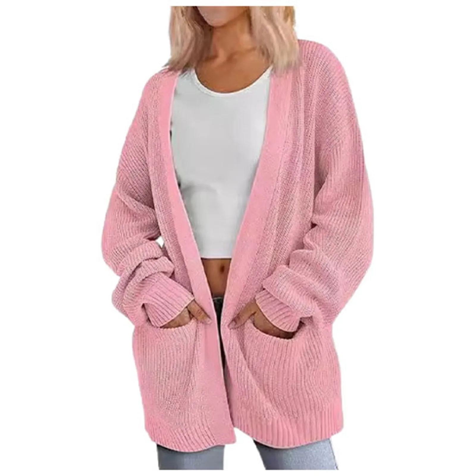 Autumn Winter Women's Loose Long Knit Cardigan With Solid Color Hoodies Long Pullover Sweaters for Women Light Sweater for Women