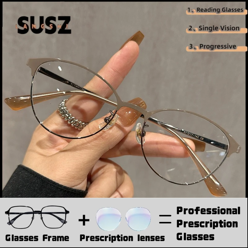 LS-SUSZ Cat Eye Women Vintage Reading Glasses Anti Blue Light Myopia Hyperopia Personalized Prescription Optical Eyeglasses